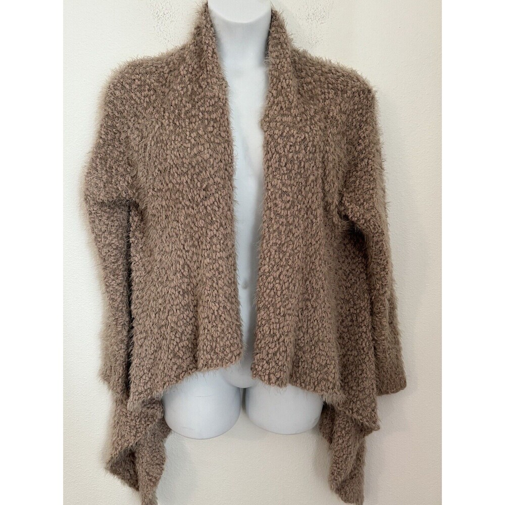 Cozy Casual Open-Front Eyelash Cardigan Size M/L Mauve Brown Sweater EUC